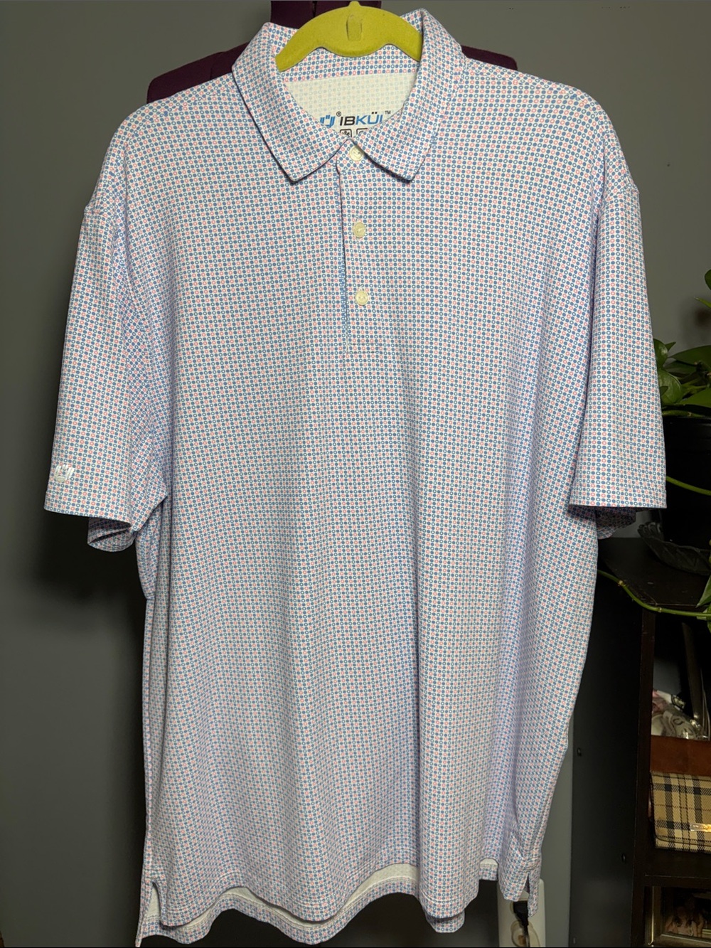 IBKUL Men's Light Blue Micro-Pattern Performance Polo